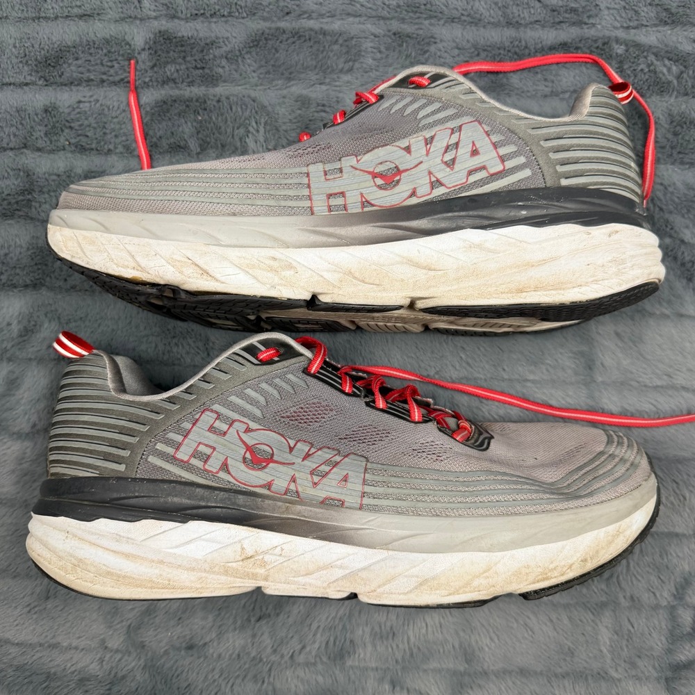 Hoka One One Bondi 6 Mens 15 Running Shoes Gray Red 1019269 ASGY